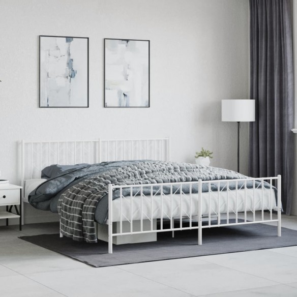 Lit métal avec tête de lit/pied de lit blanc 183x213cm