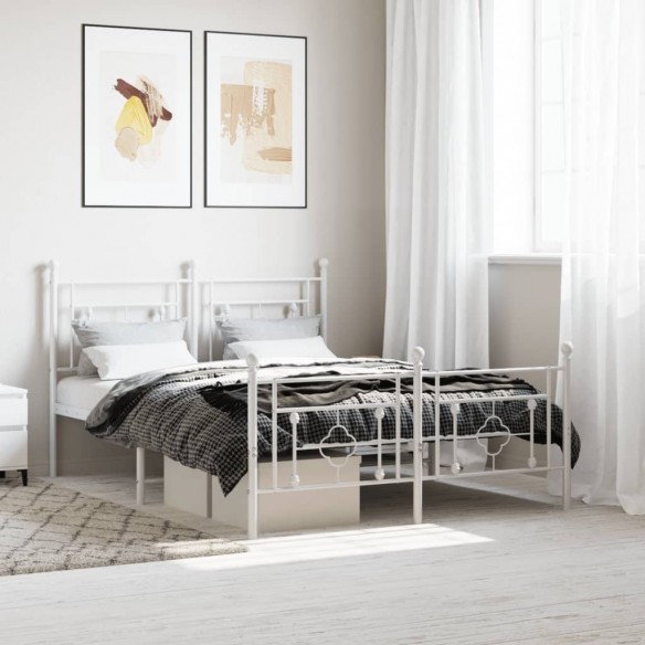 Lit métal avec tête de lit/pied de lit blanc 140x200cm