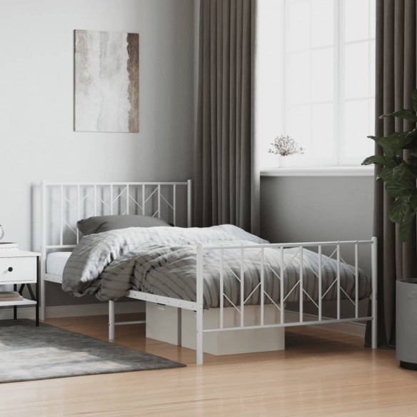Lit métal avec tête de lit/pied de lit blanc 107x203cm