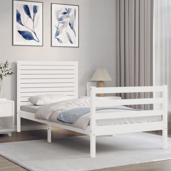Lit et tête de lit blanc 100x200 cm bois massif