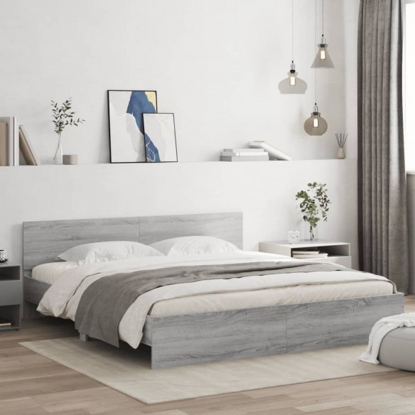 Lit avec tête de lit sonoma gris 160x200 cm