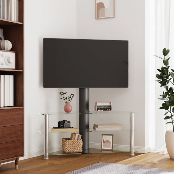 Meuble TV d'angle 3 niveaux pour 32-70 pouces noir et argenté