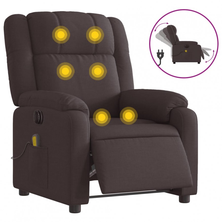 Fauteuil de massage inclinable électrique Marron foncé Tissu