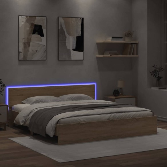 Lit avec tête de lit et LED chêne sonoma 180x200 cm