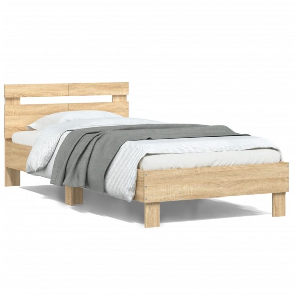 Lit tête de lit et lumières LED chêne sonoma 100x200cm