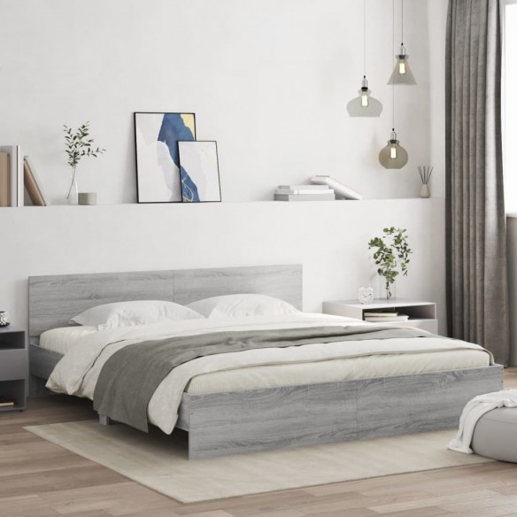 Lit avec tête de lit sonoma gris 200x200 cm