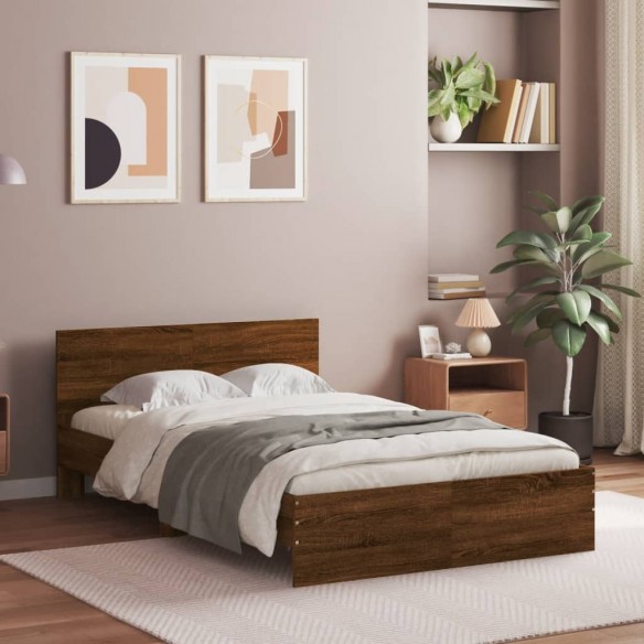 Lit avec tête de lit chêne marron 135x190 cm