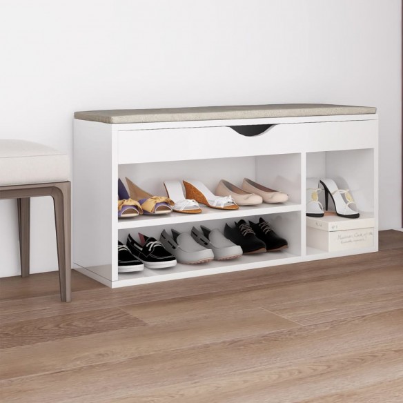 Banc à chaussures coussin Blanc brillant 104x30x49 cm Aggloméré