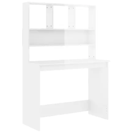 Bureau et étagères Blanc brillant 102x45x148 cm Bois ingénierie 2