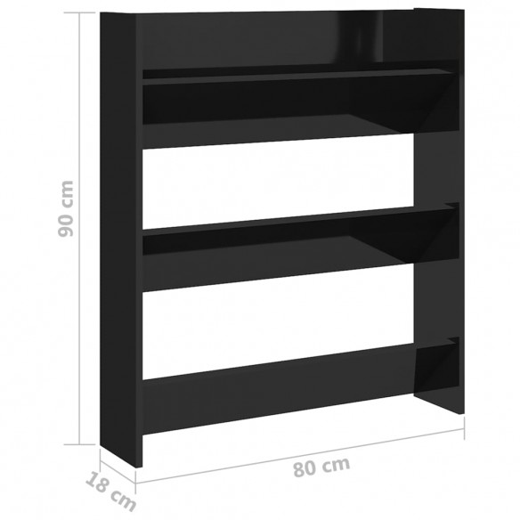 Armoire à chaussures murale Noir brillant 80x18x90 cm Aggloméré