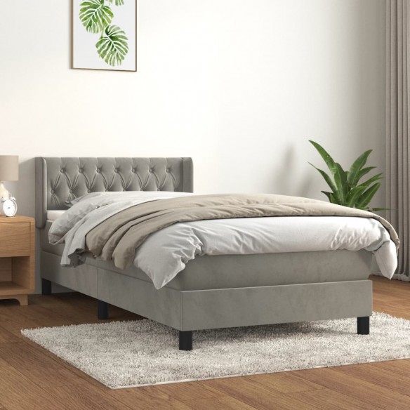 Lit et matelas Gris clair 90x200 cm Velours