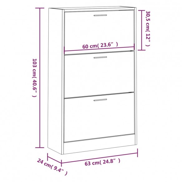 Armoire à chaussures Noir 63x24x103 cm 