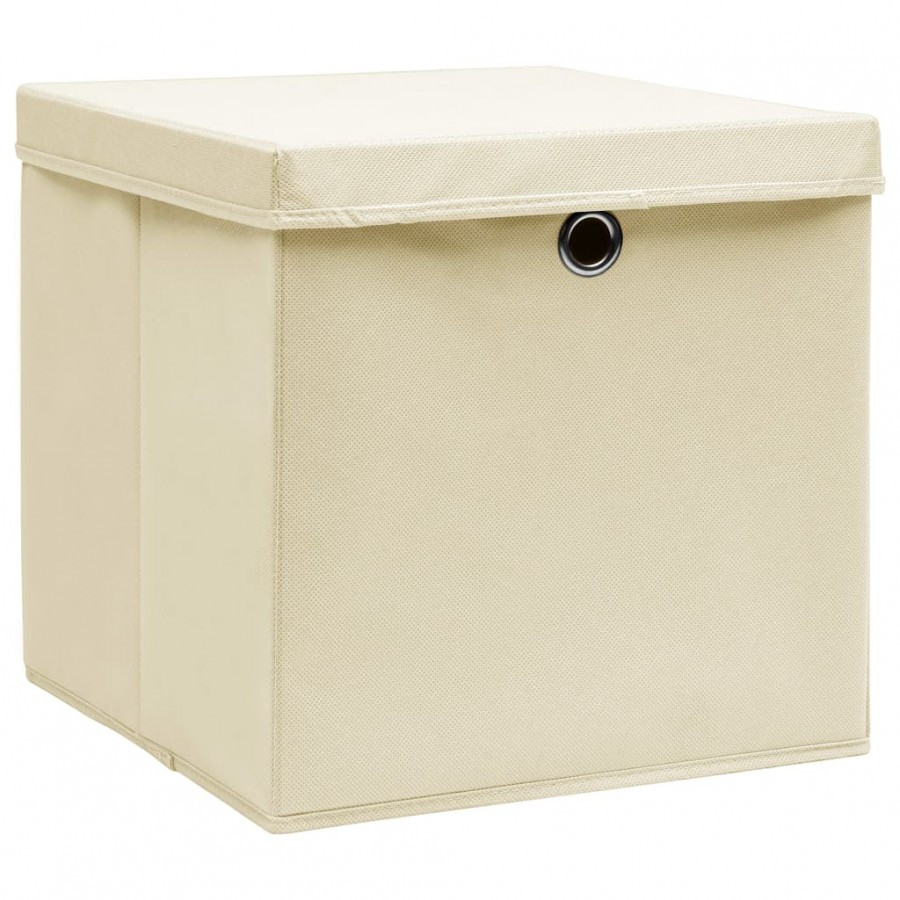 Boîtes de rangement à couvercles 4 pcs Crème 32x32x32 cm Tissu