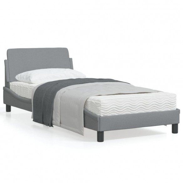 Lit avec tête de lit Gris clair 90x190 cm Tissu