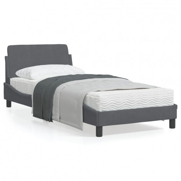 Lit avec tête de lit Gris foncé 90x190 cm Velours