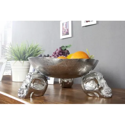 Bol de fruits design crânes en aluminium argenté