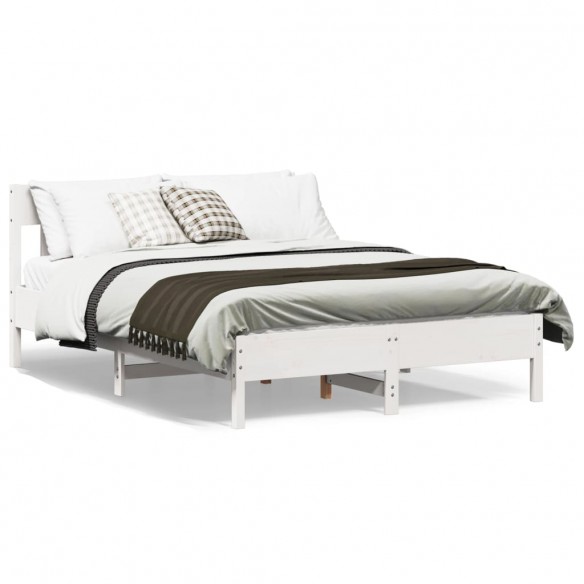 Lit avec tête de lit blanc 140x200 cm bois pin massif