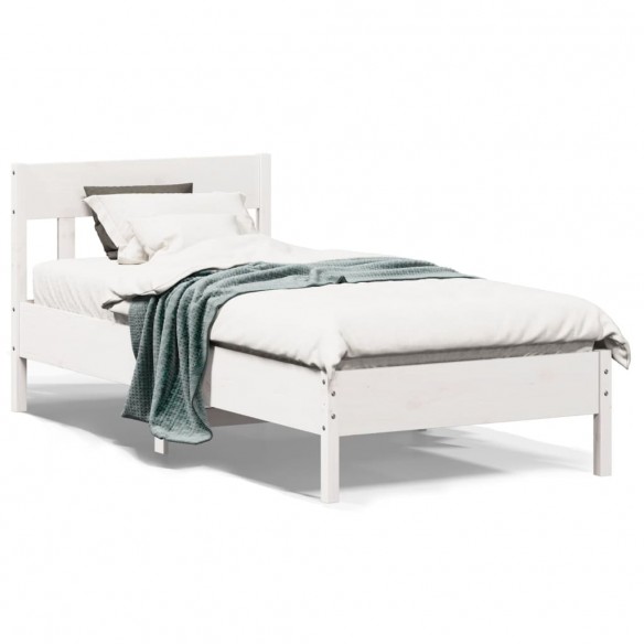 Lit avec tête de lit blanc 75x190cm bois de pin massif