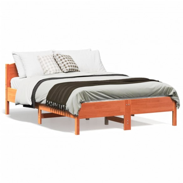 Lit avec tête de lit cire marron 140x190cm bois de pin