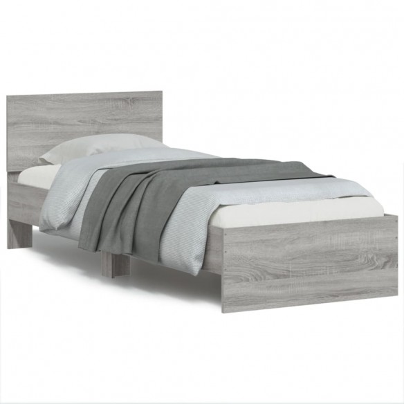 Lit tête de lit et lumières LED sonoma gris 75x190 cm