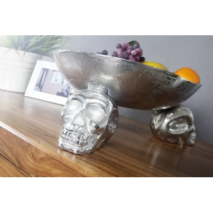 Bol de fruits design crânes en aluminium argenté 2