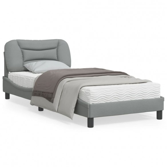 Lit avec tête de lit Gris clair 90x200 cm Tissu