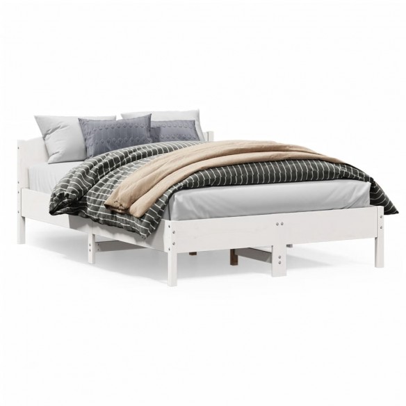 Lit avec tête de lit blanc 160x200 cm bois pin massif