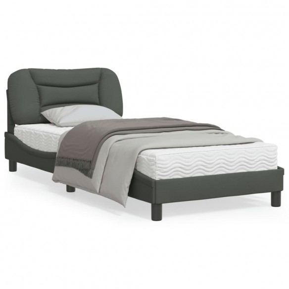 Lit avec tête de lit Gris foncé 90x190 cm Tissu