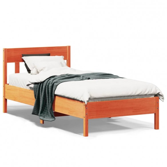 Lit avec tête de lit cire marron 90x190 cm bois de pin