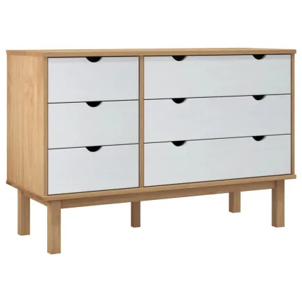 Commode OTTA marron et blanc 111x43x73,5 cm bois de pin massif 2