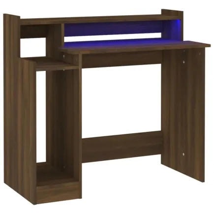Bureau et lumières LED Chêne brun 97x45x90 cm  2