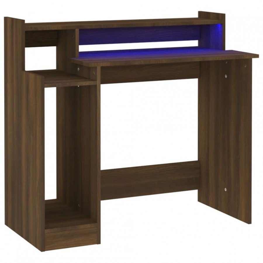 Bureau et lumières LED Chêne brun 97x45x90 cm 