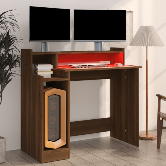 Bureau et lumières LED Chêne brun 97x45x90 cm 