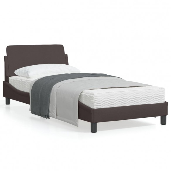 Lit avec tête de lit Marron foncé 90x200 cm Tissu