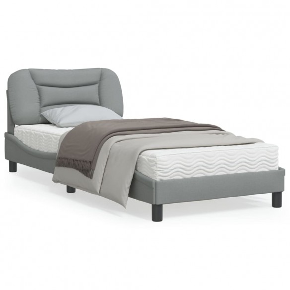 Lit avec tête de lit Gris clair 90x190 cm Tissu