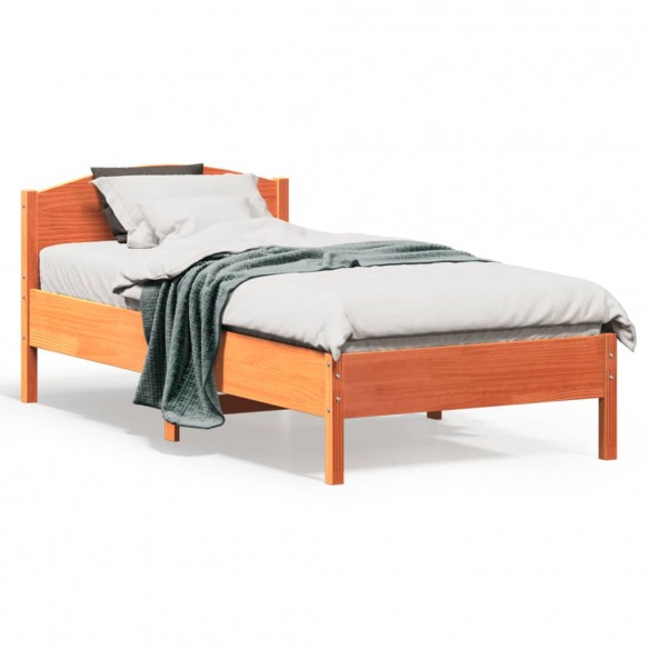 Lit avec tête de lit cire marron 90x190 cm bois de pin