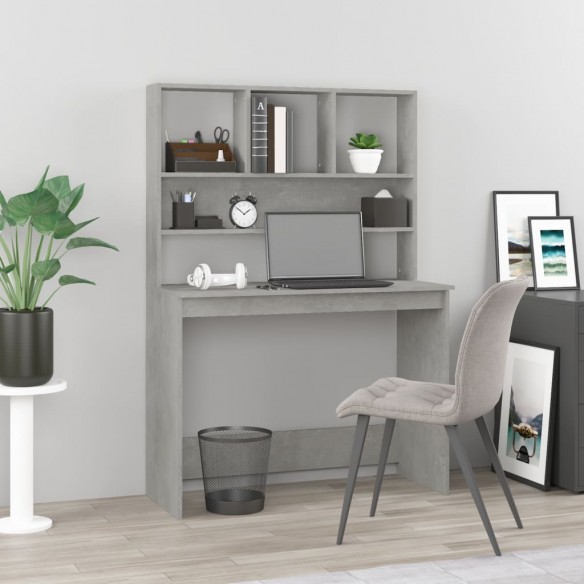 Bureau avec étagères Gris béton 102x45x148 cm 
