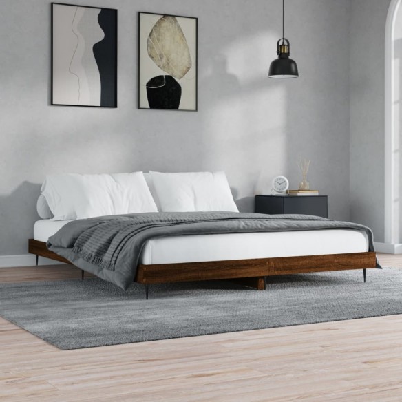 Lit chêne marron 200x200 cm bois d'ingénierie
