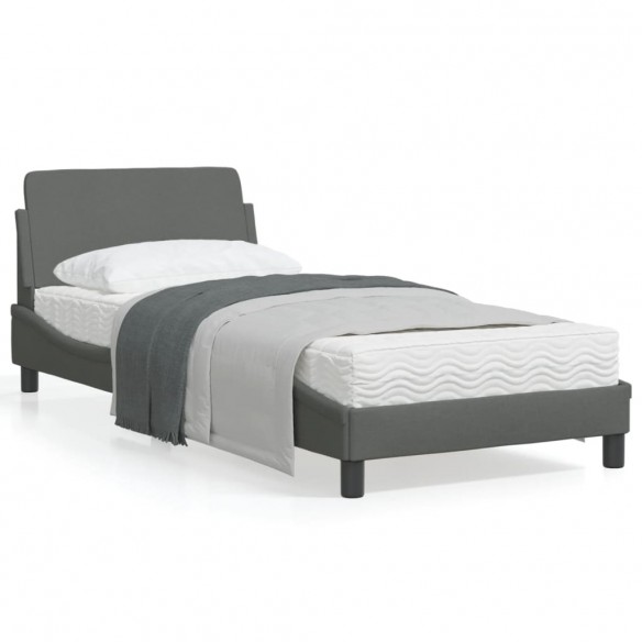 Lit avec tête de lit Gris foncé 90x200 cm Tissu