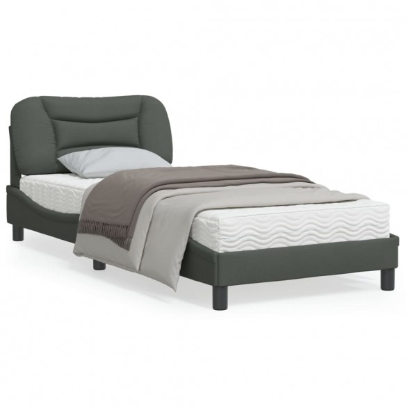 Lit avec tête de lit Gris foncé 90x200 cm Tissu