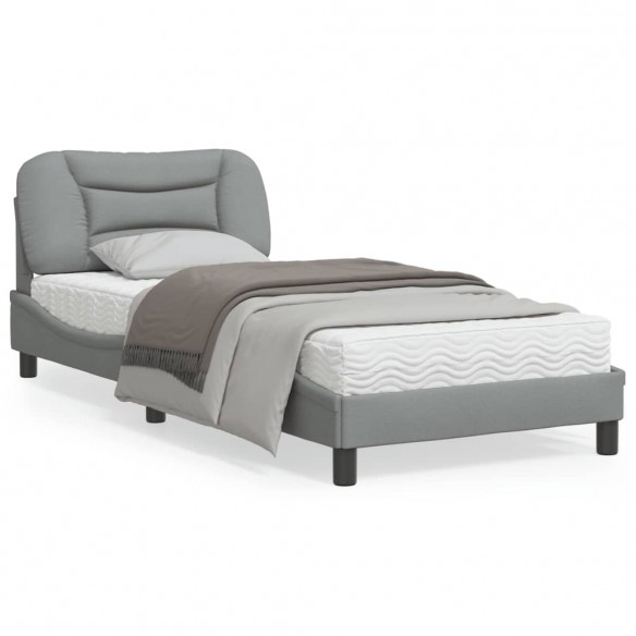 Lit avec tête de lit Gris clair 80x200 cm Tissu