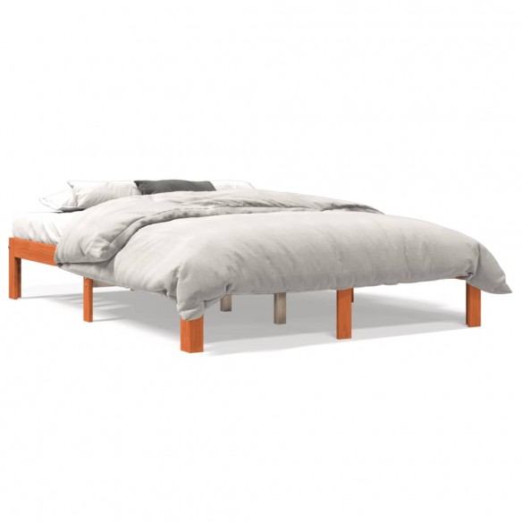 Lit cire marron 135x190 cm bois de pin massif