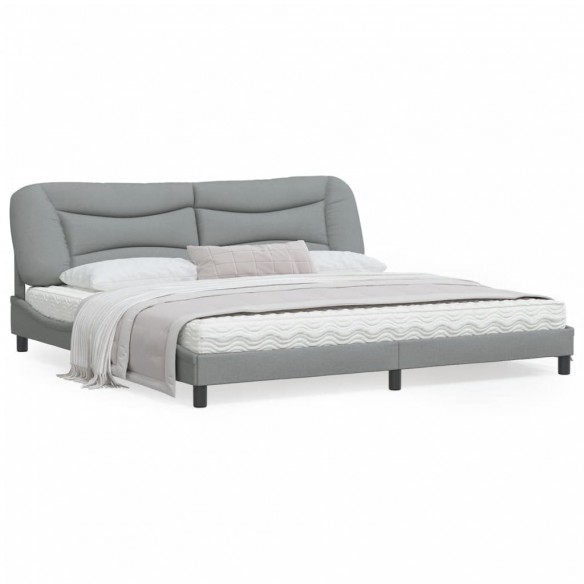 Lit avec tête de lit Gris clair 200x200 cm Tissu
