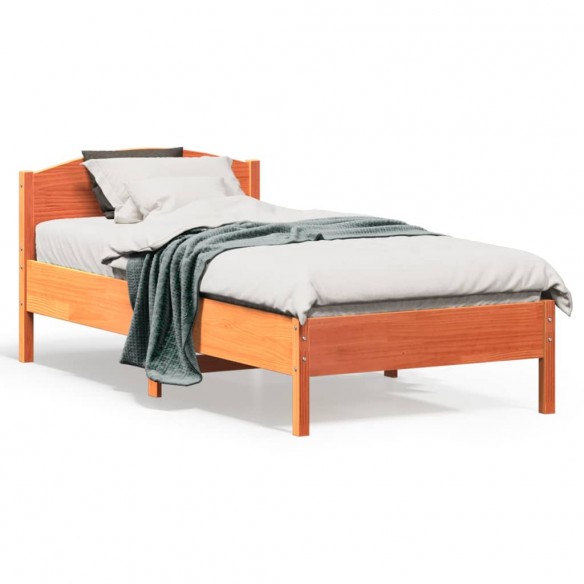 Lit avec tête de lit cire marron 75x190 cm bois de pin