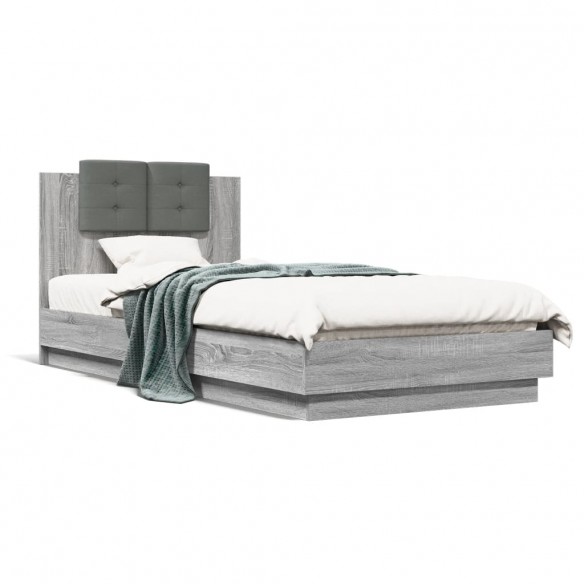 Lit tête de lit et lumières LED sonoma gris 100x200 cm