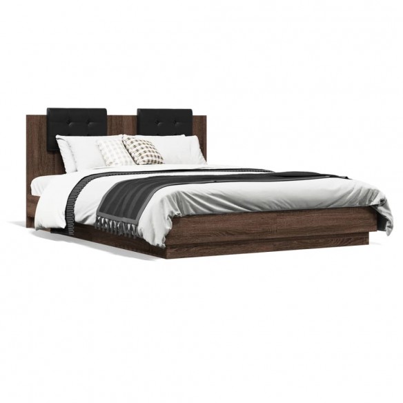 Lit tête de lit et lumières LED chêne marron 150x200cm