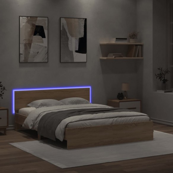 Lit avec tête de lit et LED chêne sonoma 160x200 cm