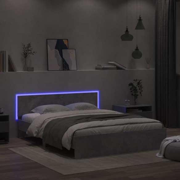 Lit avec tête de lit et LED gris béton 160x200 cm