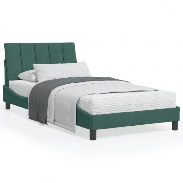 Lit avec tête de lit Vert foncé 100x200 cm Velours