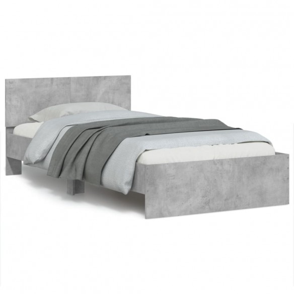 Lit tête de lit et lumières LED gris béton 100x200 cm